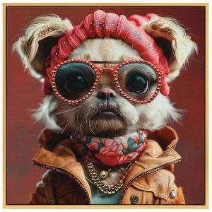 Lerretsbilde hund med rosa briller