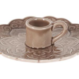 Lysestake porselen Grå/beige