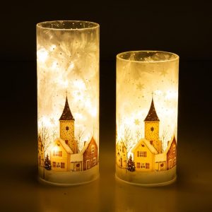 Lyslykt LED frostet juleby