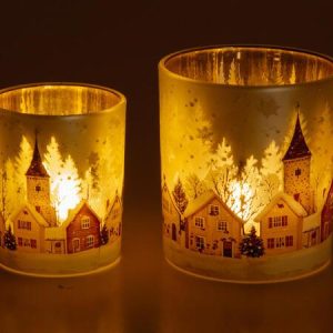 Lysglass frostet juleby
